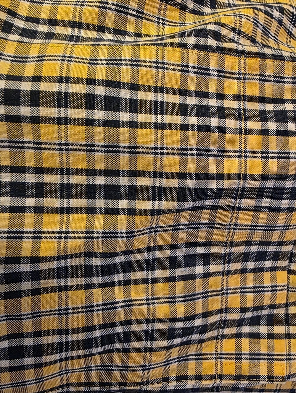 Lands' End Yellow and Navy Plaid Button-Down Shirt Long Sleeve 16.5" Neck - Picture 3 of 5